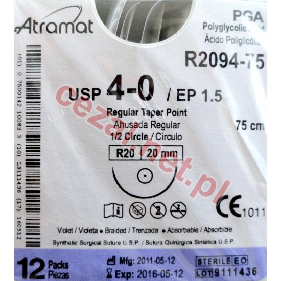 Nici chirurgiczne wchłanialne ATRAMAT - PGA 4-0 /75cm (ID2130) - Kliknij na obrazek aby go zamknąć