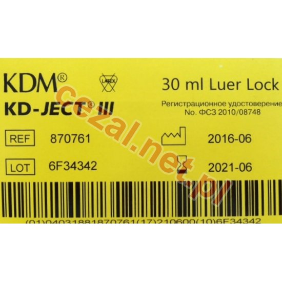 Strzykawka 30 ml KDM KD-JECT III LUER LOCK 3 częściowa (ID2770) - Kliknij na obrazek aby go zamknąć